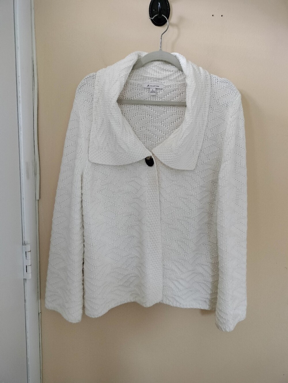 JM Collection Ivory Textured Knit One Snap Cardigan Sweater XL Office Travel